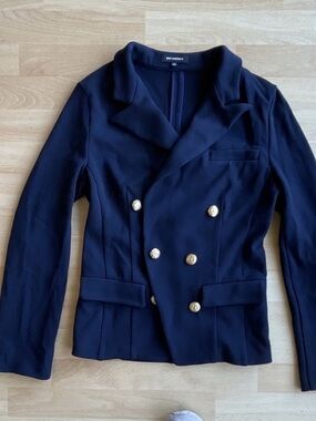 525 America Women's Double-Breasted Navy Blazer Jacket XS Gold Buttons